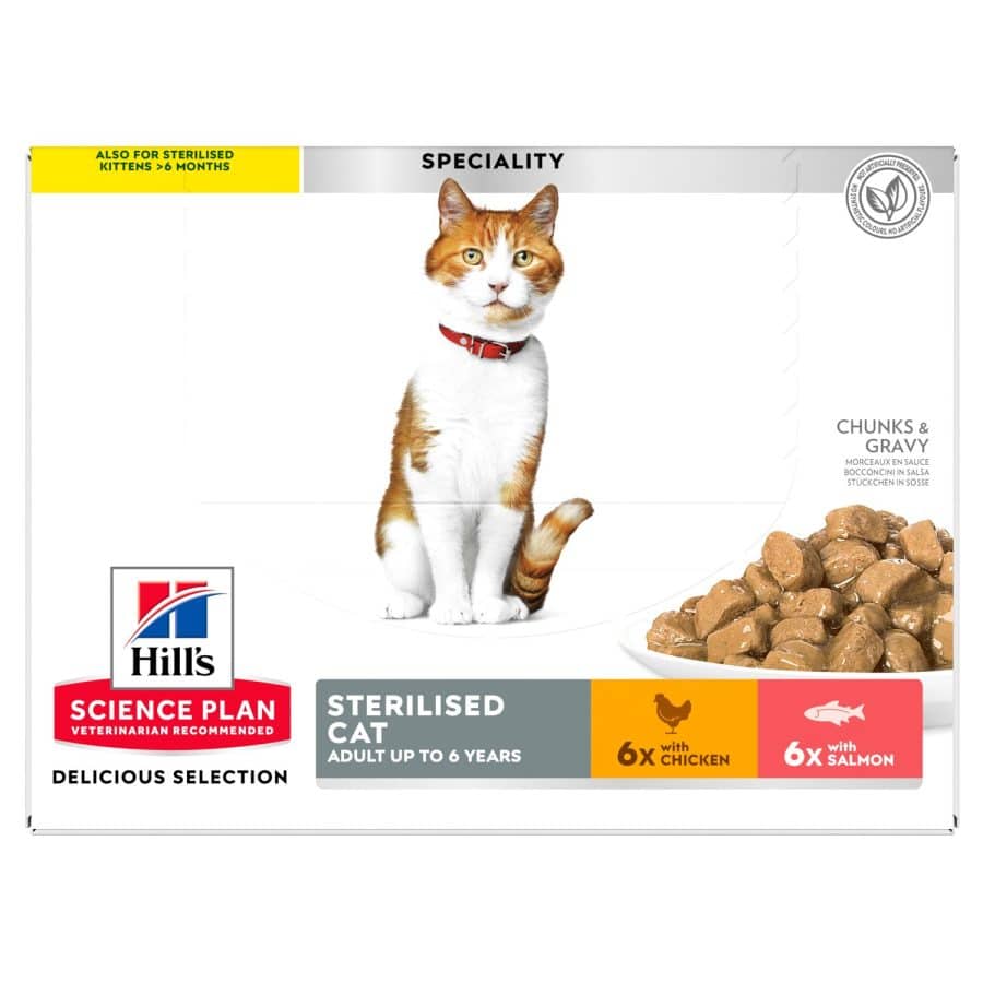 Hills SP Feline Adult Sterilised Salmon & Chicken 12x85g portionspåsar