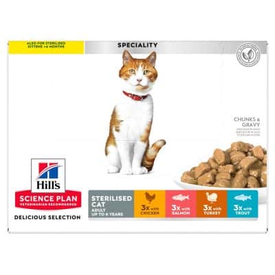 Hills SP Feline Adult Sterilised Chicken, Fish, Trout & Turkey 12x85g portionspåsar