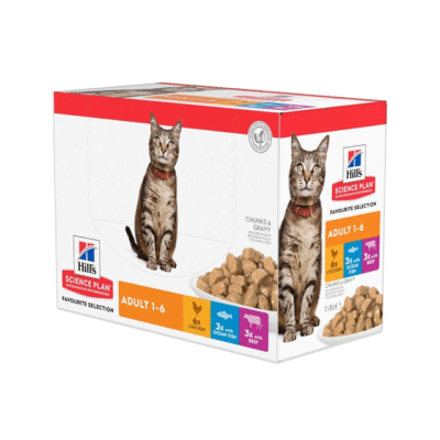 Hills SP Feline Adult Chicken, Beef & Ocean Fish 12x85g portionspåsar